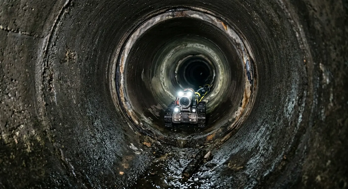 Robotic sewer camera inspecting pipe interior for Sewer Line Cleaning in East Coventry